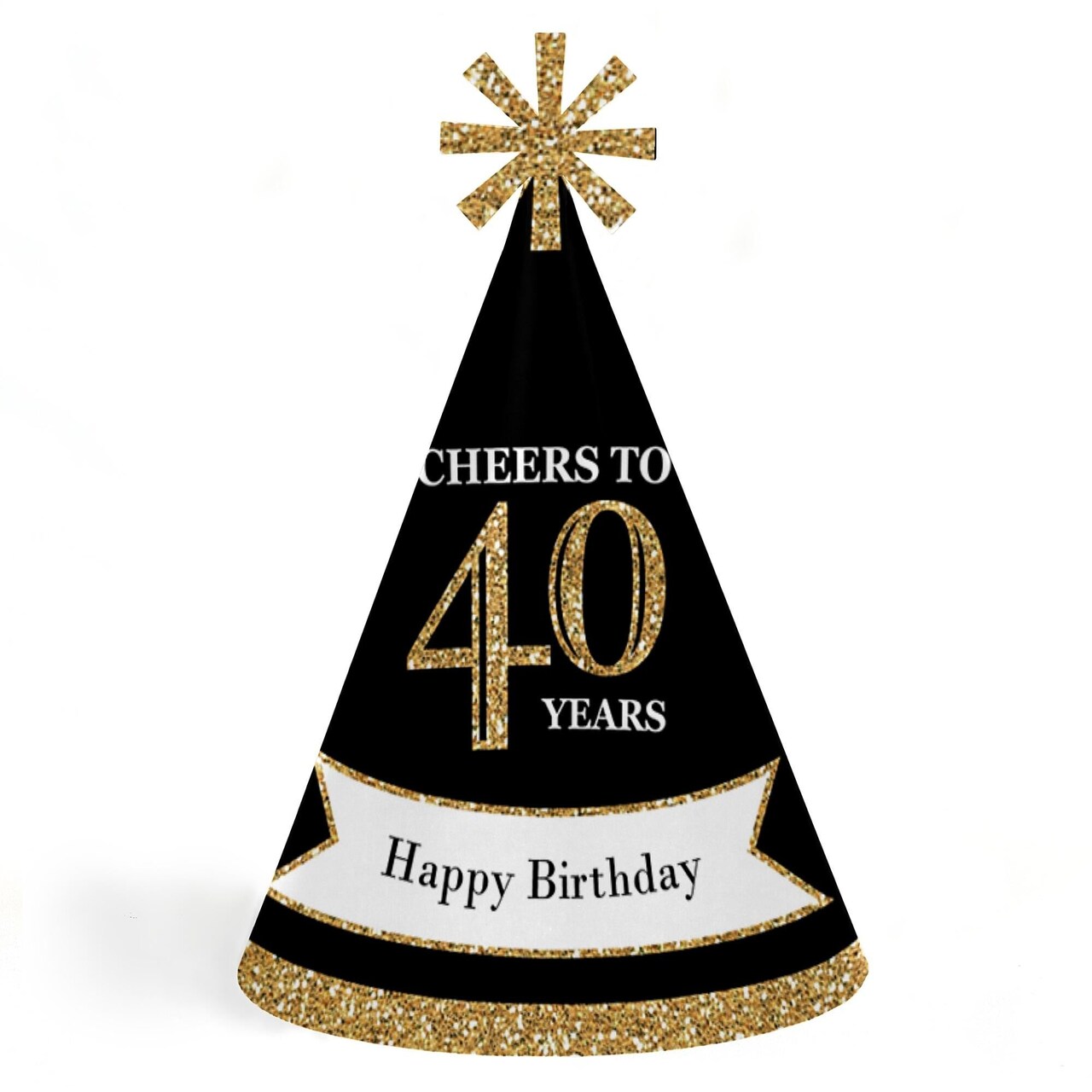 Big Dot of Happiness Adult 40th Birthday - Gold - Cone Birthday Party Hats Adults - Set of 8 (Standard Size)